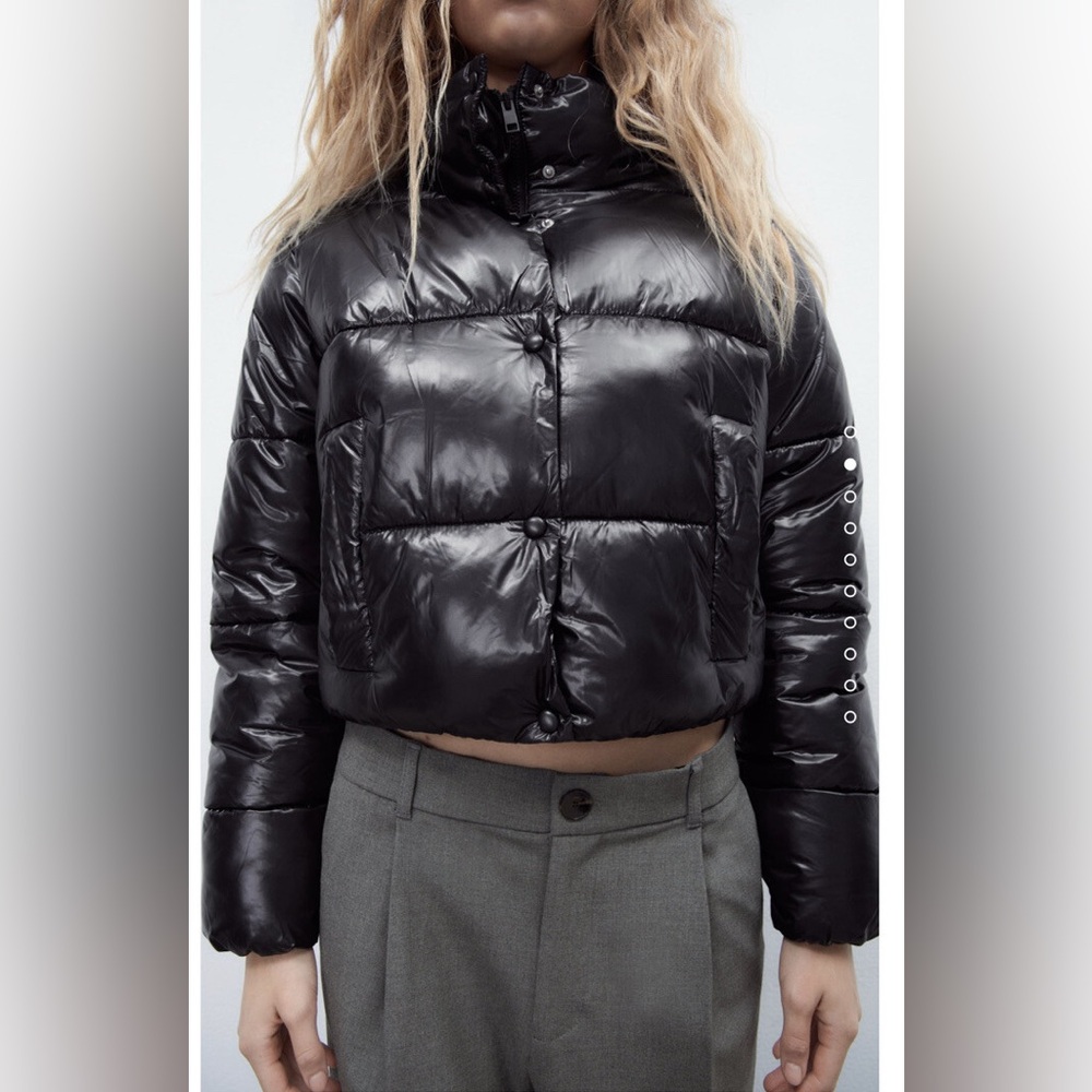 Zara Shiny Black Puffer Jacket
